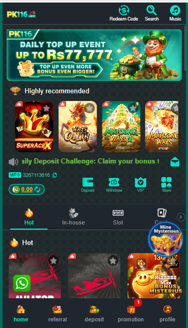 PK116 Game Interface Screenshot