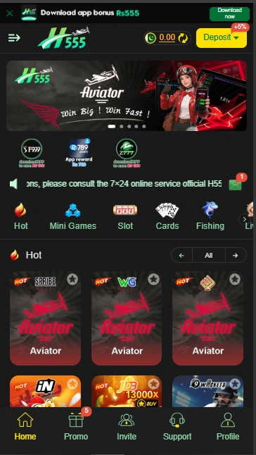 H555 Game Interface Screenshot