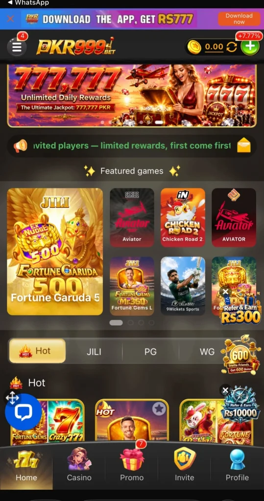 PKR999 Game Interface Screenshot