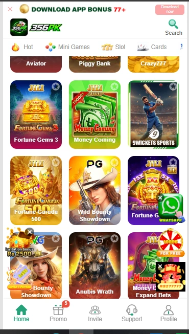 356PK Game Interface Screenshot