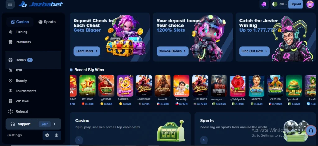 Jazbabet Game Interface Screenshot