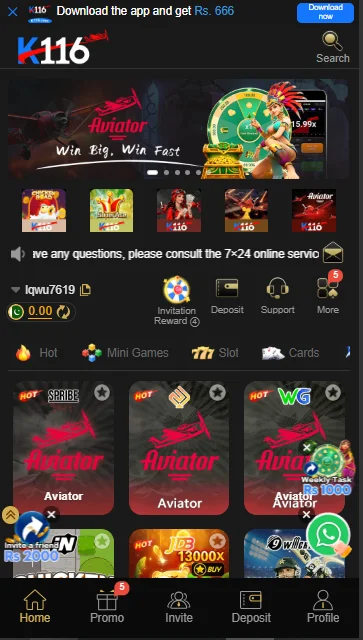 K116 Game Interface Screenshot